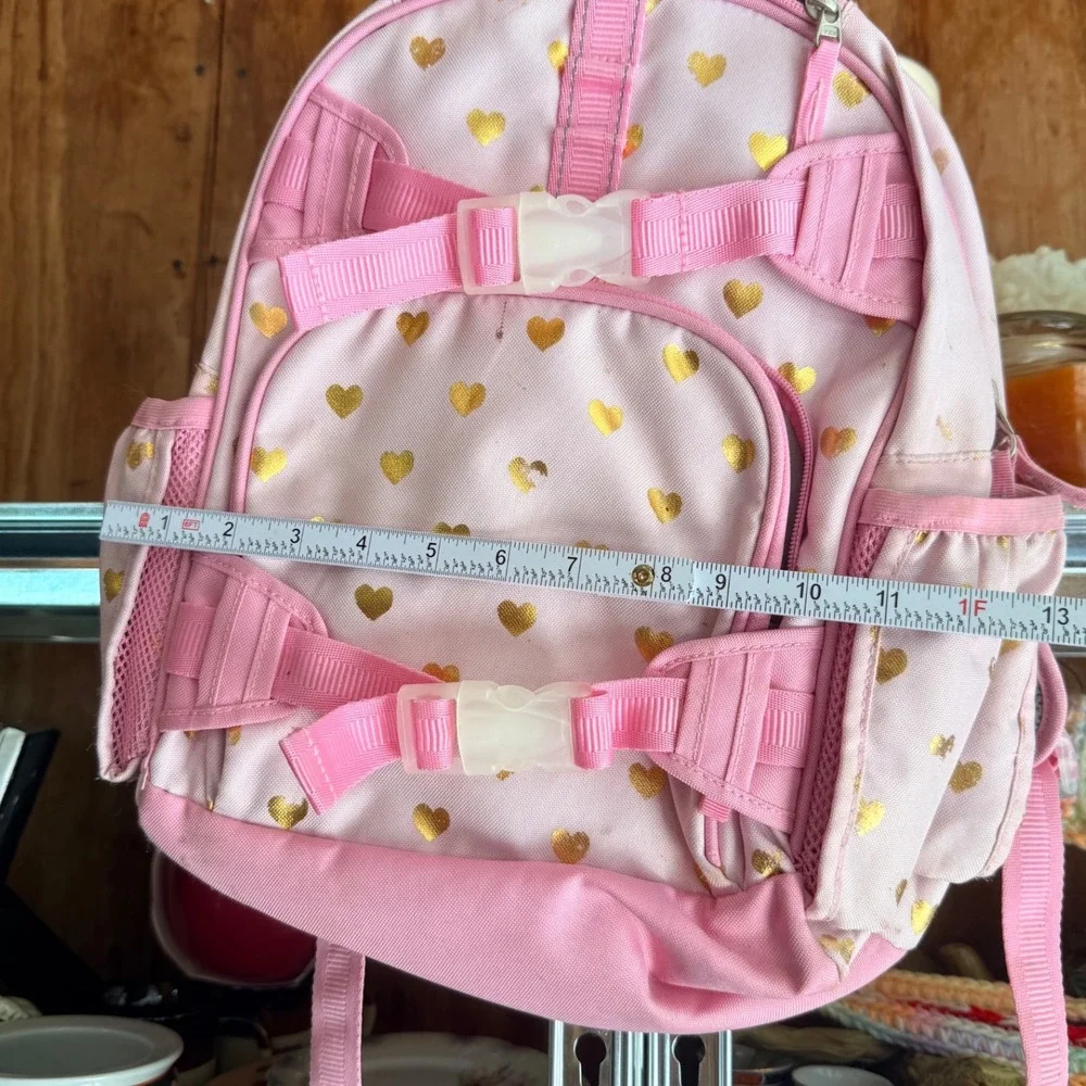 Pottery Barn Kids Mackenzie Pink Gold Heart Backpack School Bag Small 14in